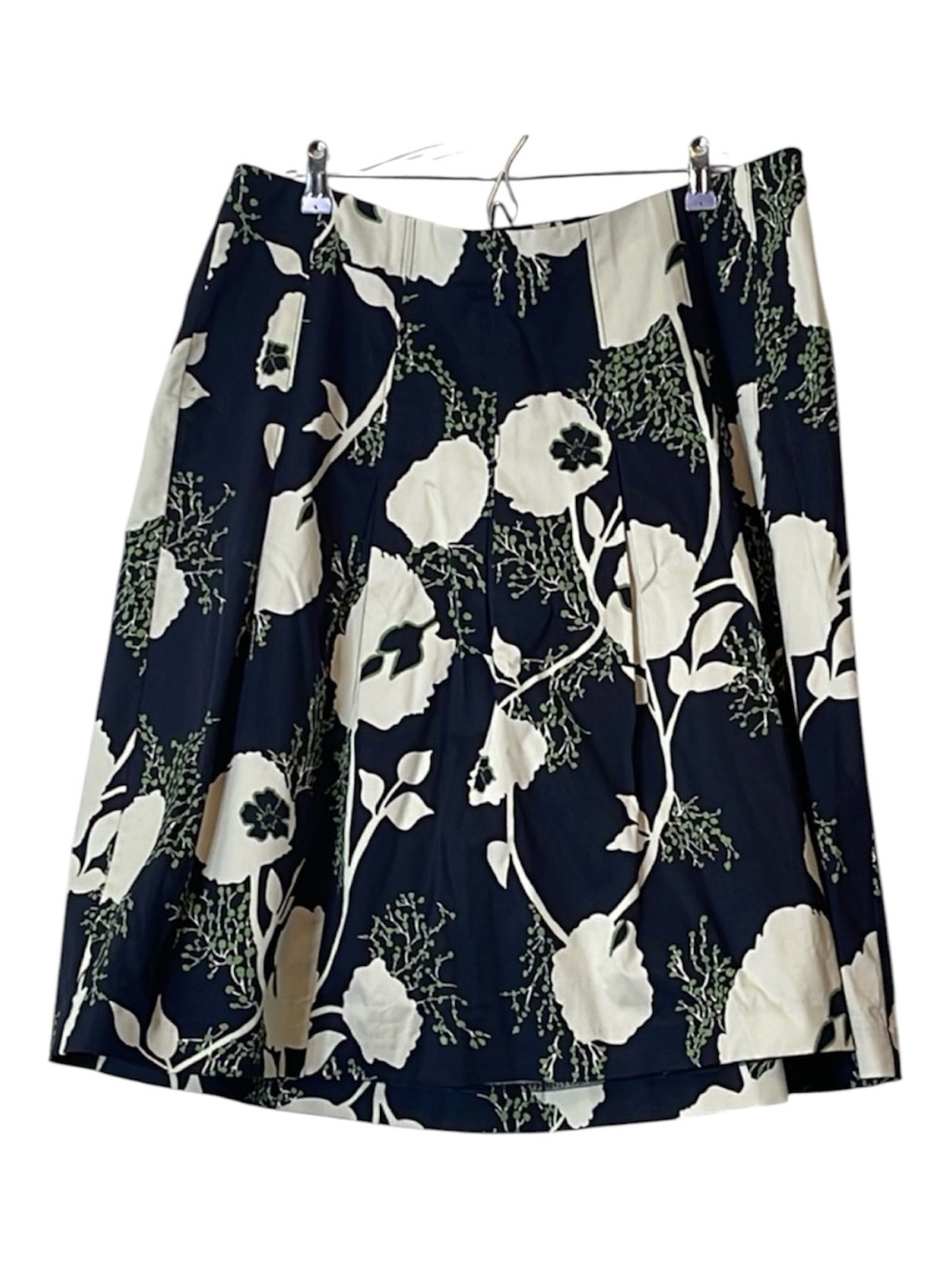 Talbots Floral Print Pleated Midi Full Skirt Navy Blue Size 16W